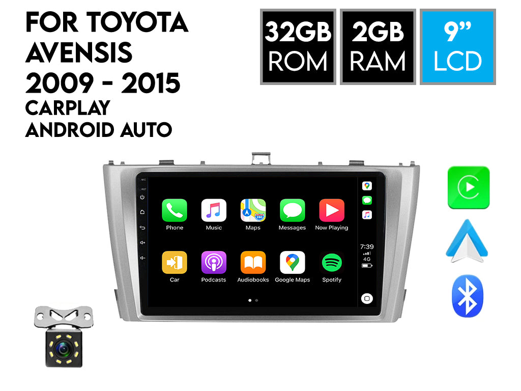 For 2008 - 2015 Toyota Avensis 9" Wireless CarPlay Android Auto For 2008 - 2015 Toyota Avensis 9" Wireless CarPlay Android Auto - Silver