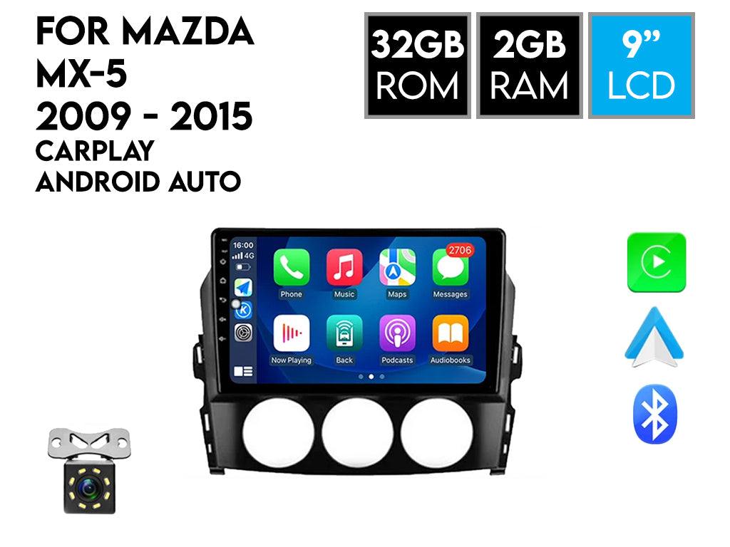For Mazda MX-5 2009 - 2015 9" CarPlay Android Auto Headunit
