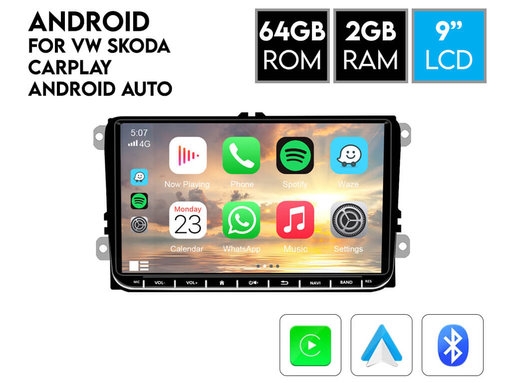 For VW 9" Android Car Stereo CarPlay Android Auto 2GB Ram 64GB Rom
