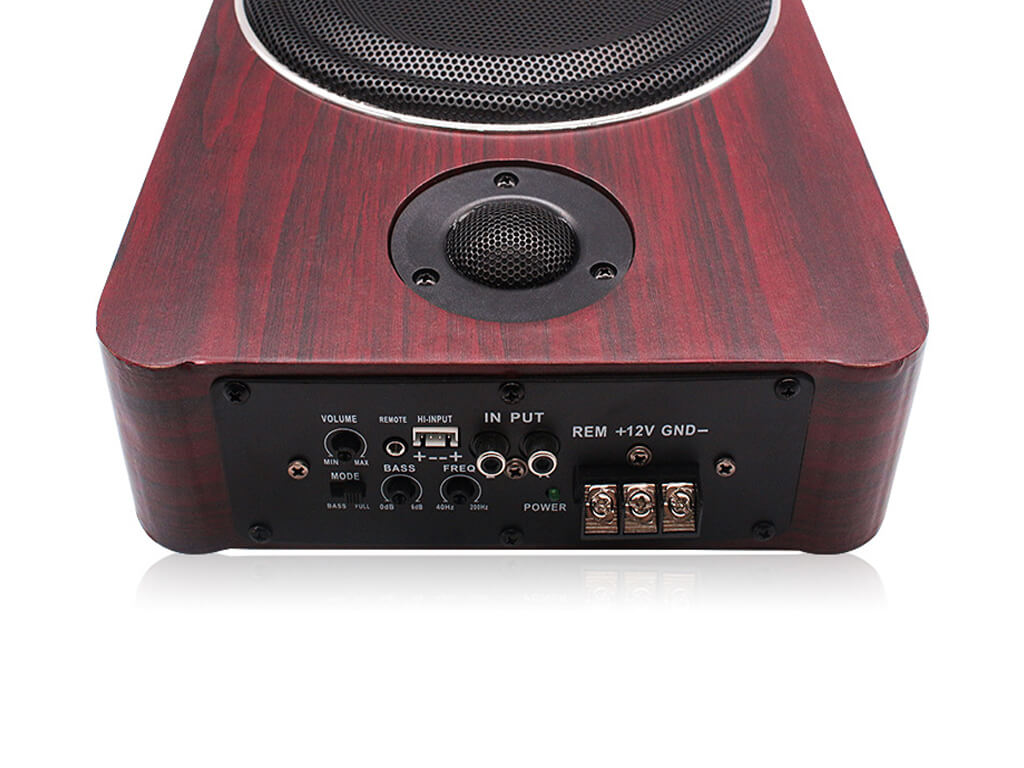 8" 600W Active Under Seat Car Subwoofer - Wood Grain