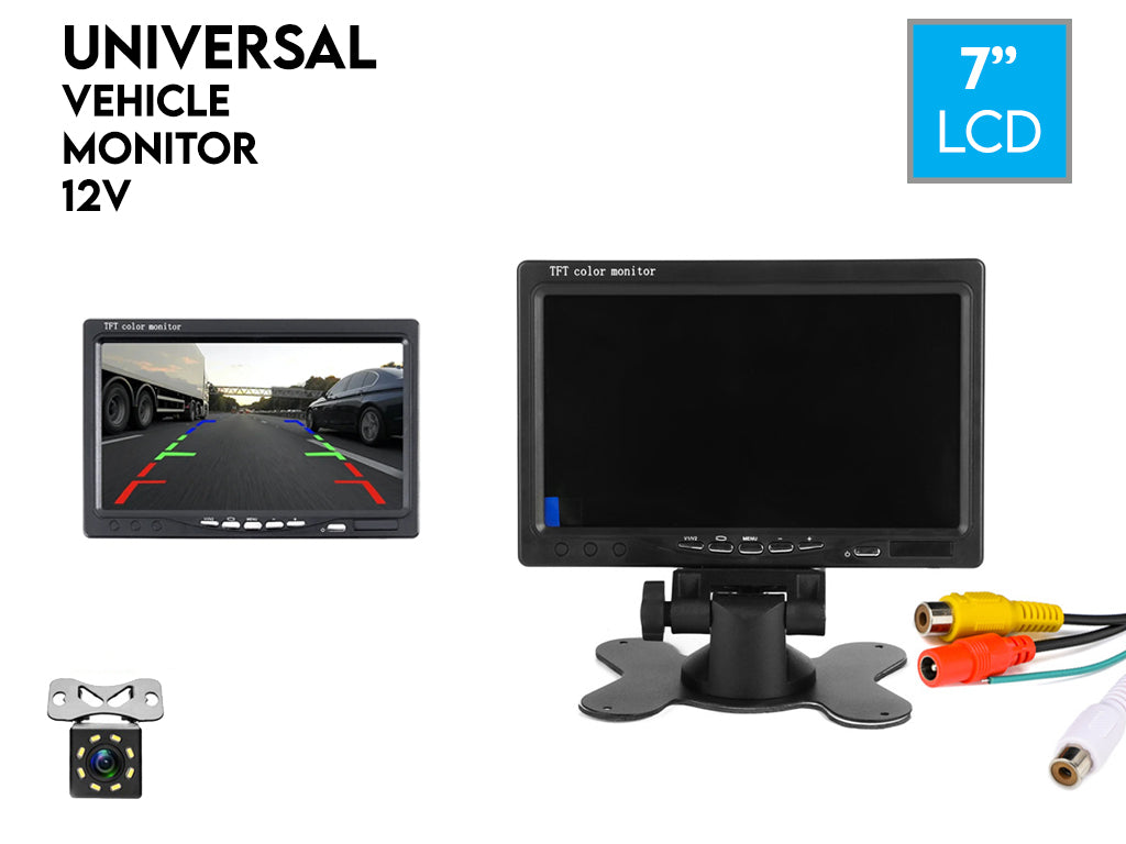 7" Car Monitor and 8 LED Reversing Camera Set - 12V