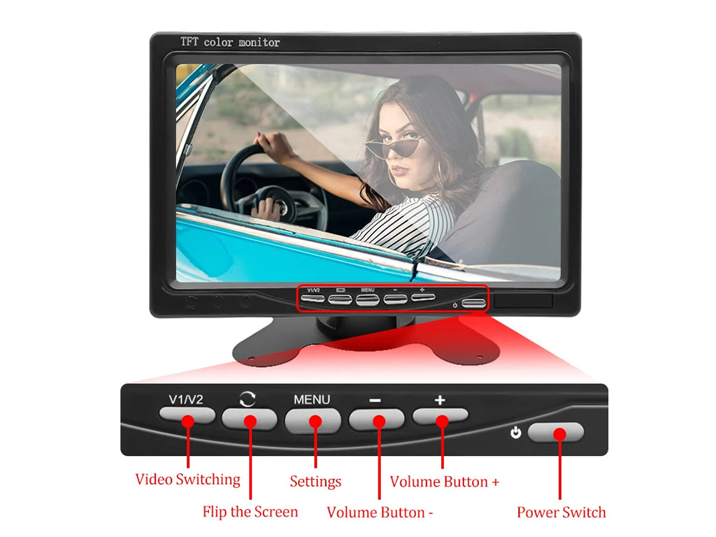 7" Car Monitor and 8 LED Reversing Camera Set - 12V