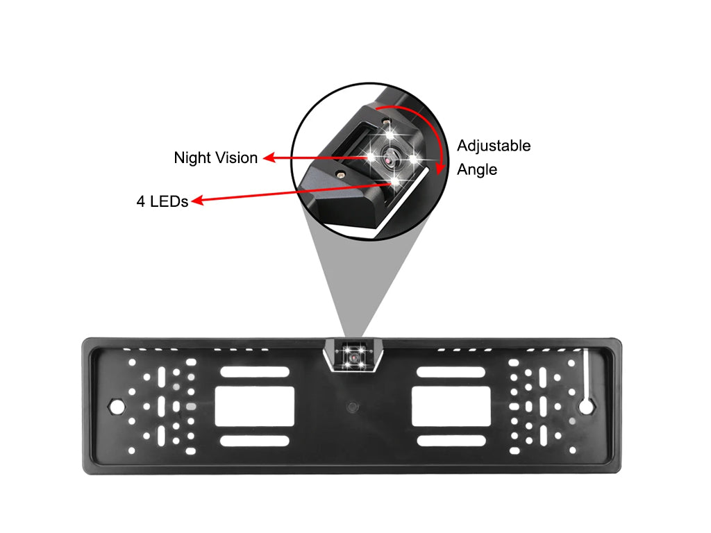 European Plate Holder with 12V 4 LED Reversing Camera