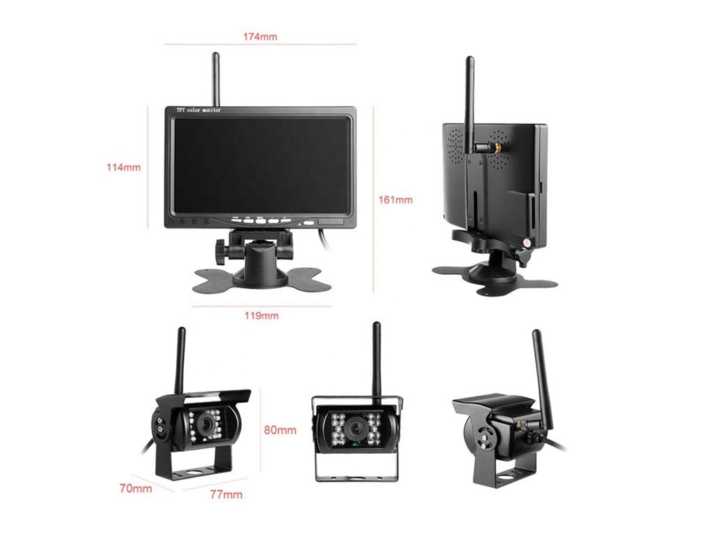 7" Wireless Monitor 12-24V and 18 LED Truck Bus Wireless Camera Kit - Cigarette Plug