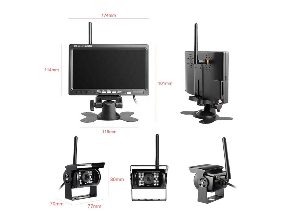 7" Wireless Monitor 12-24V and 18 LED Truck Bus Camera Kit - Hard-Wire