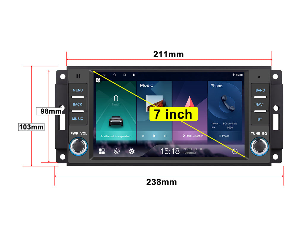 For Jeep Universal 7"  Wireless CarPlay Android Auto Headunit
