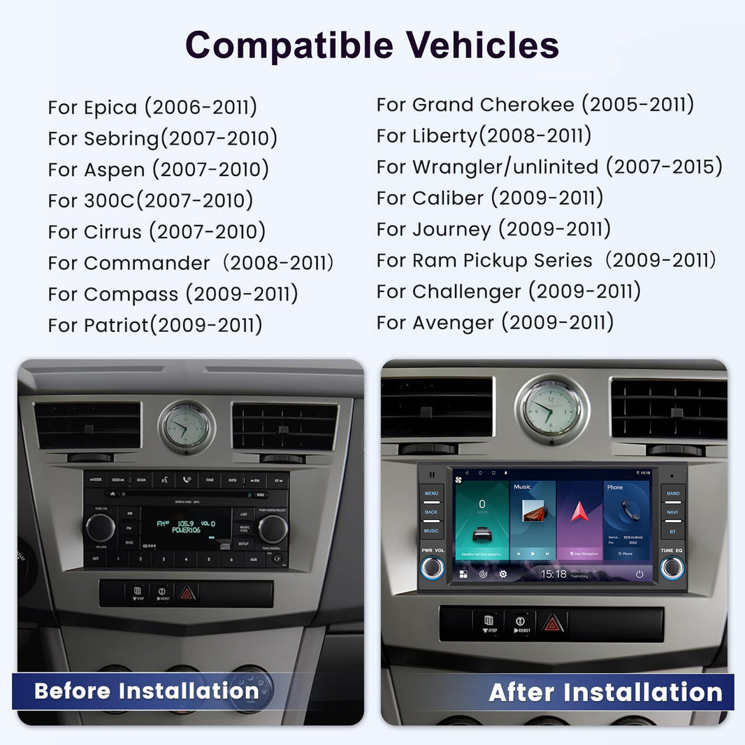 For Jeep Universal 7"  Wireless CarPlay Android Auto Headunit