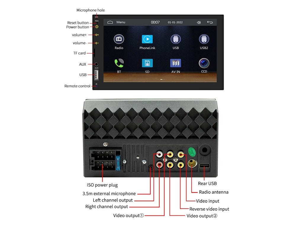 7" 2 Din Wired CarPlay Android Auto Car Stereo