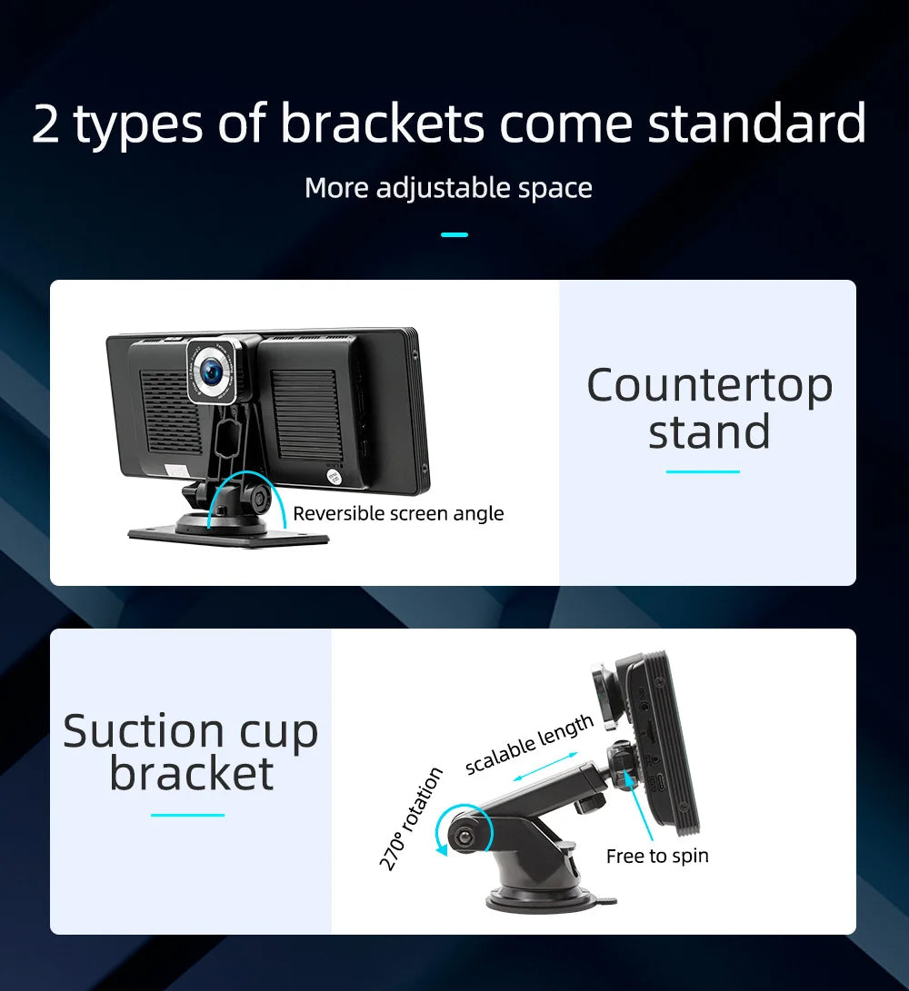 10.26" Portable CarPlay Android Auto Dash Cam Monitor