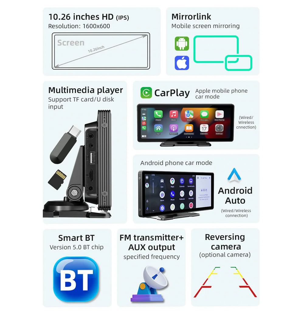 10.26" Portable CarPlay Android Auto Monitor