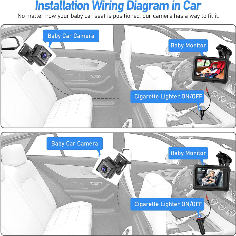 1080P Baby Car Seat Monitor with Night Vision - Adjustable 360° Rotation for Baby & Pet Monitoring