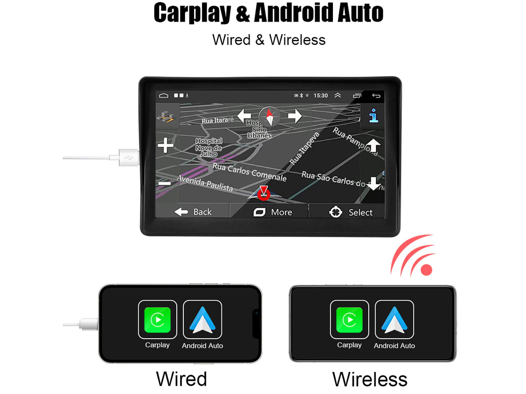7" Portable Wireless CarPlay Android Auto Nav Unit