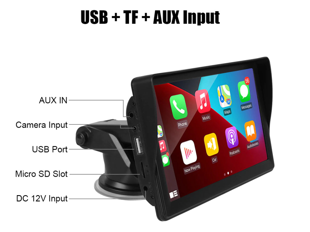7" Portable Wireless CarPlay Android Auto Nav Unit