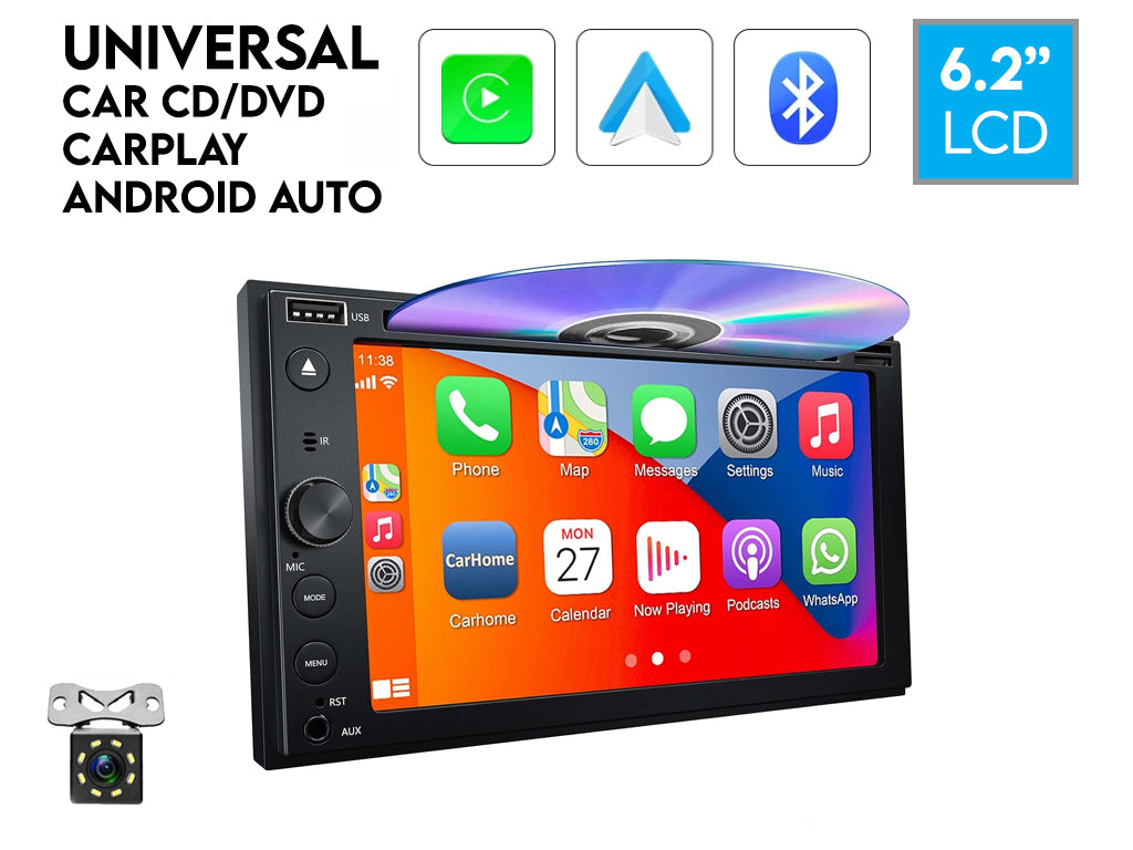 6.2" 2-Din CD/DVD Car Stereo - Wireless CarPlay & Android Auto, NZ FM Radio, Reversing Camera Ready