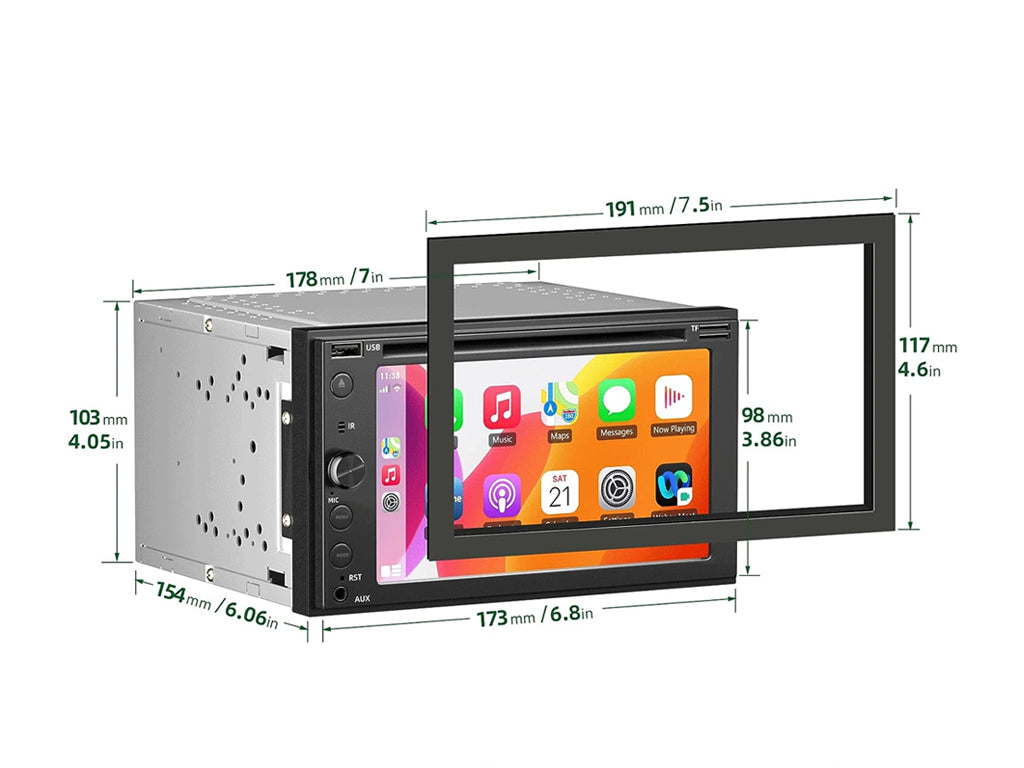 6.2" 2-Din CD/DVD Car Stereo - Wireless CarPlay & Android Auto, NZ FM Radio, Reversing Camera Ready