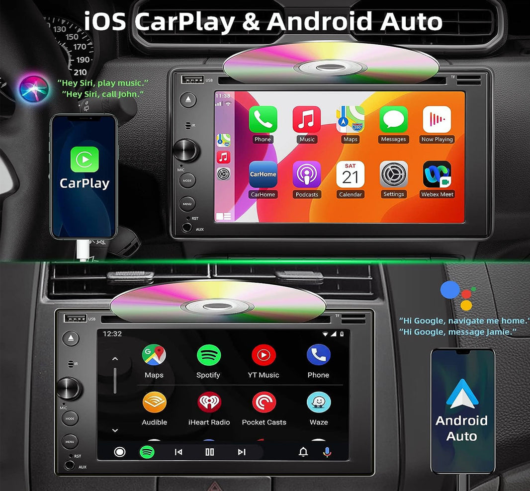 6.2" 2-Din CD/DVD Car Stereo - Wireless CarPlay & Android Auto, NZ FM Radio, Reversing Camera Ready