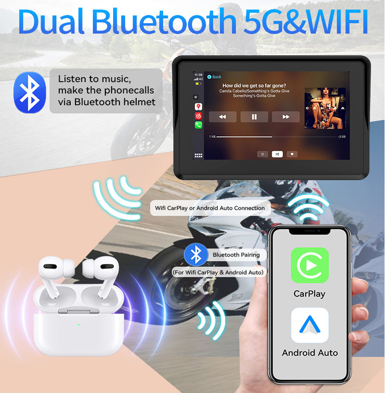 5" Motorbike CarPlay Android Auto Navigator IPX7 Waterproof