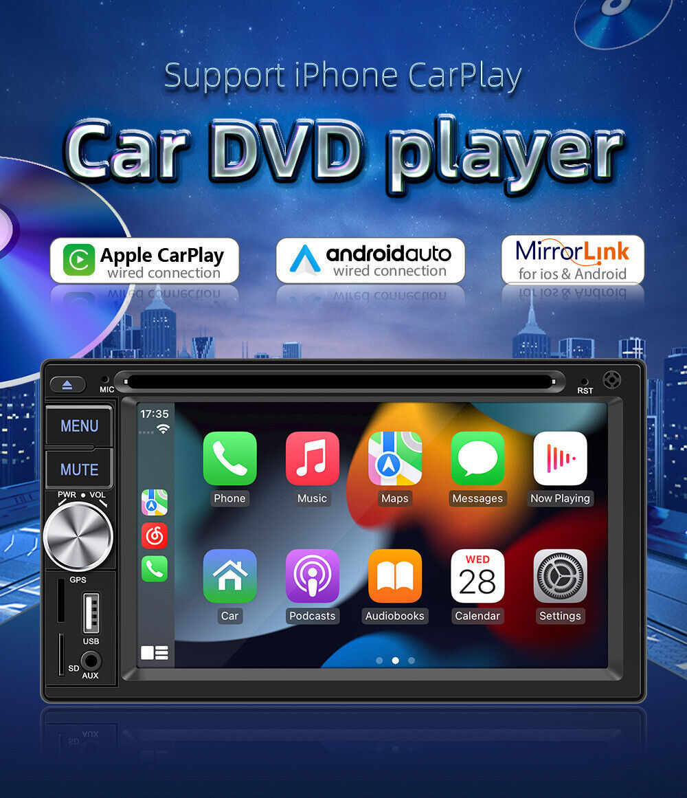 6.2" Wired CarPlay Android Auto CD DVD Player