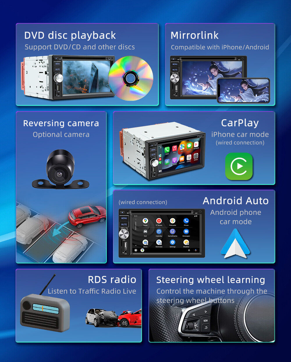 6.2" Wired CarPlay Android Auto CD DVD Player
