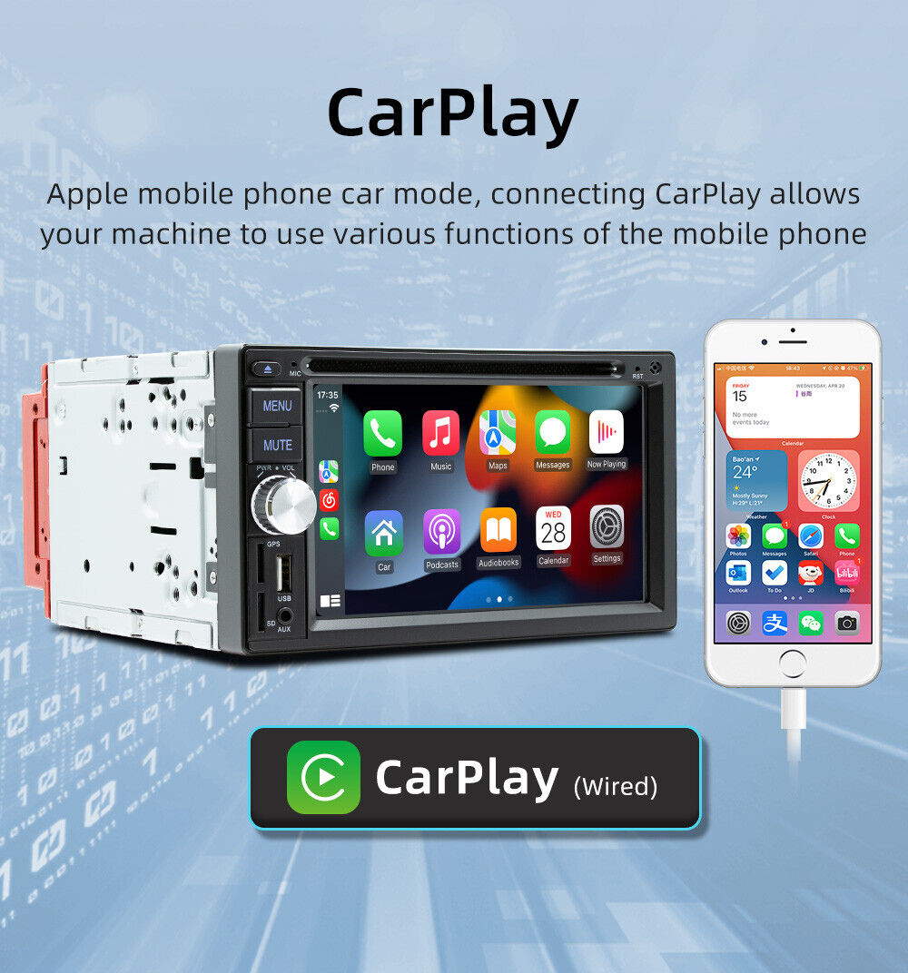 6.2" Wired CarPlay Android Auto CD DVD Player