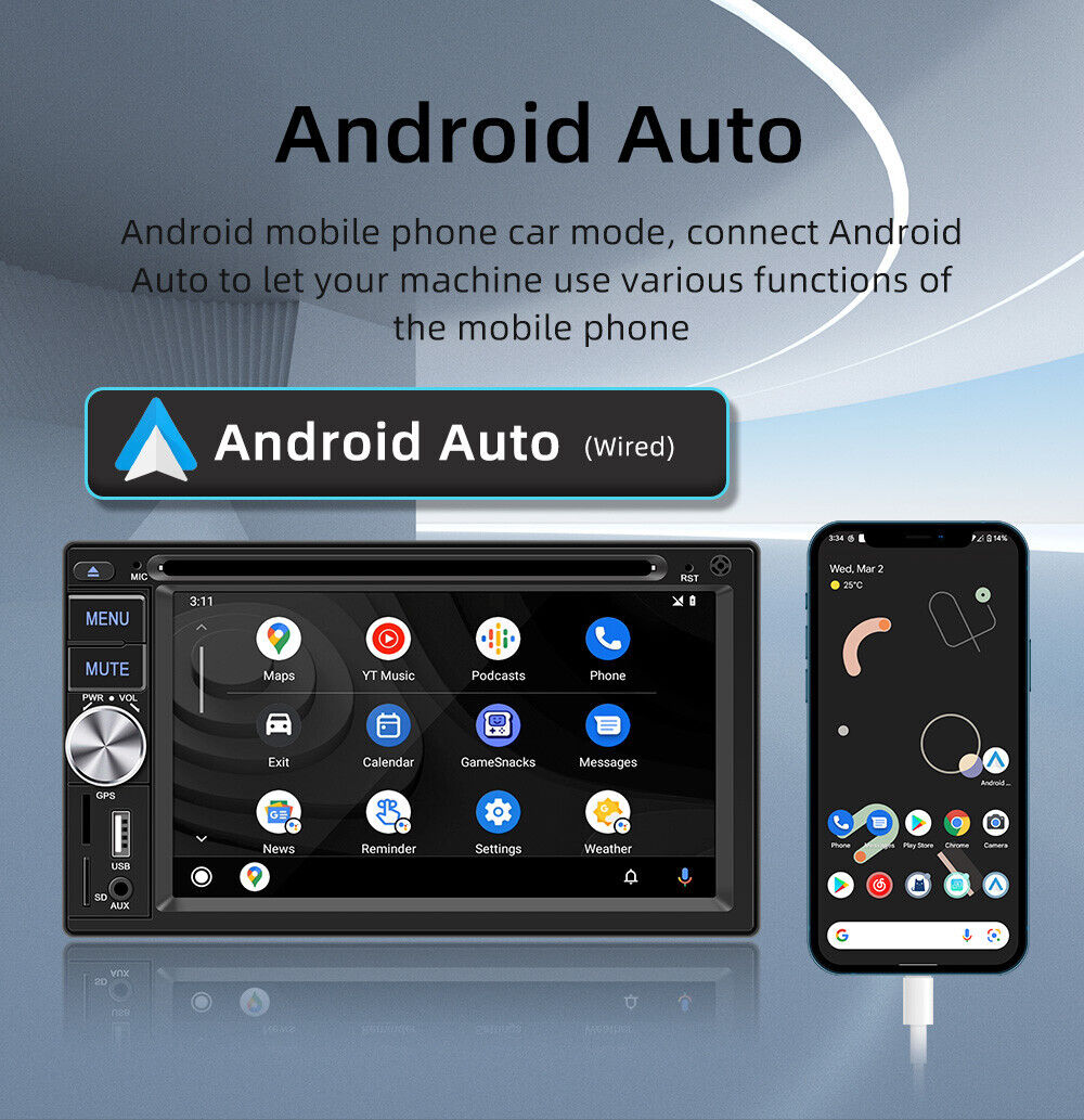 6.2" Wired CarPlay Android Auto CD DVD Player
