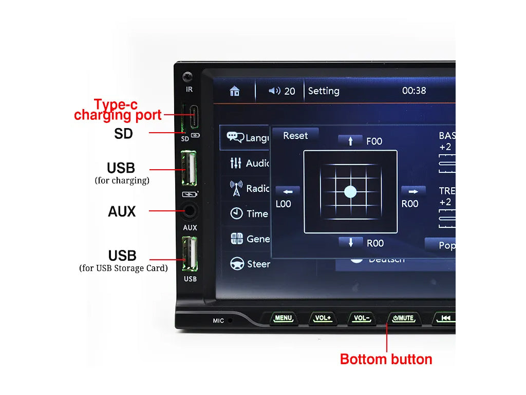7" Car MP5 Player – Bluetooth, NZ FM, Mirror Link, Type-C USB, Physical Buttons