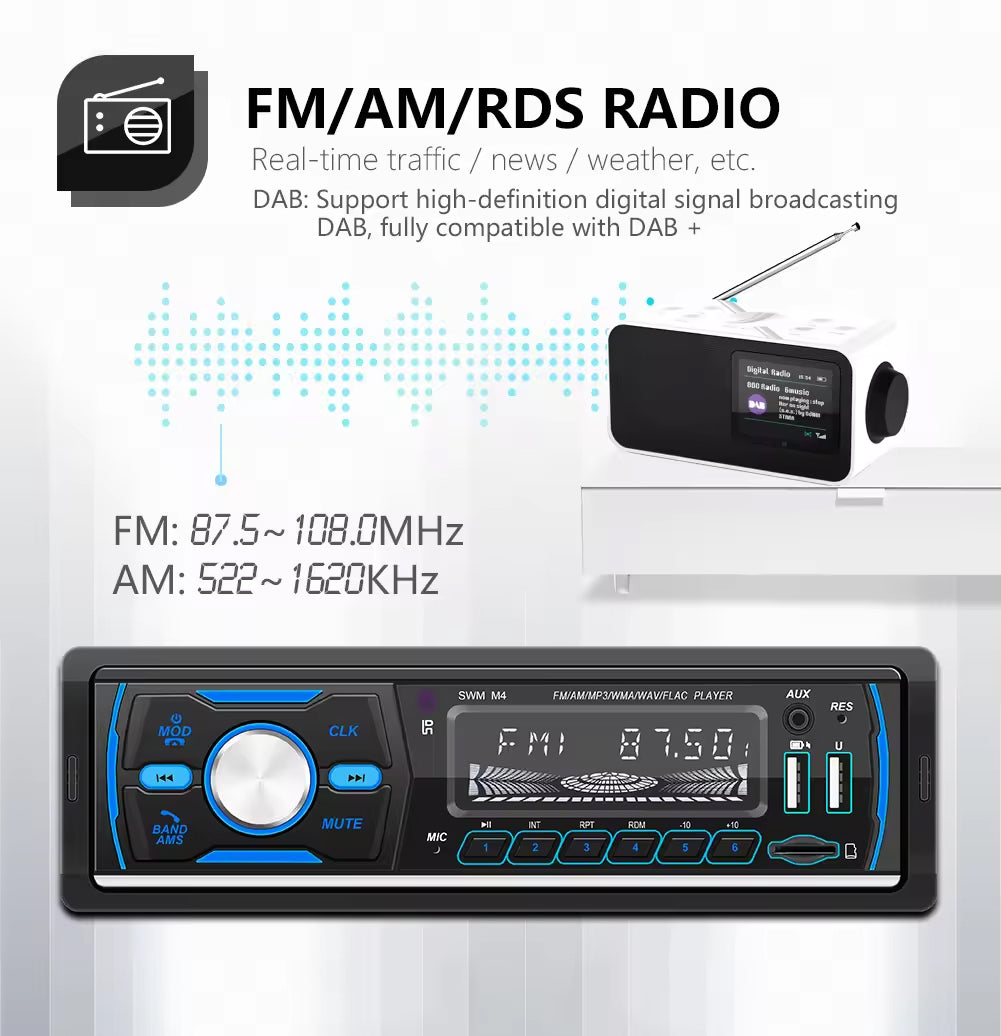 DAB/DAB+ RDS FM AM Single Din 12V Head Unit