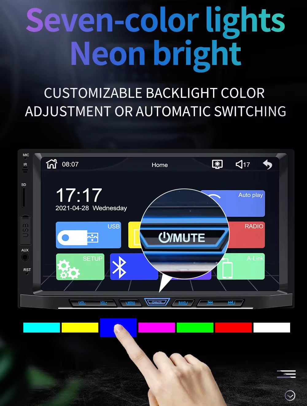 7" Wired CarPlay Android Auto Head Unit Physical Buttons