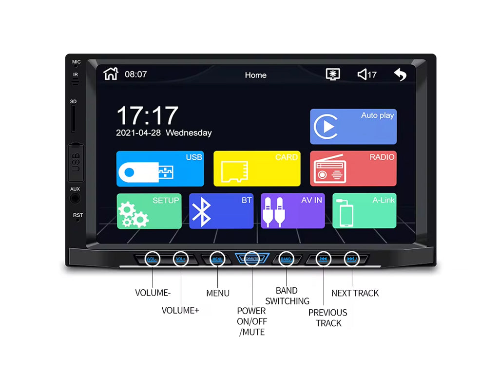 7" Wired CarPlay Android Auto Head Unit Physical Buttons