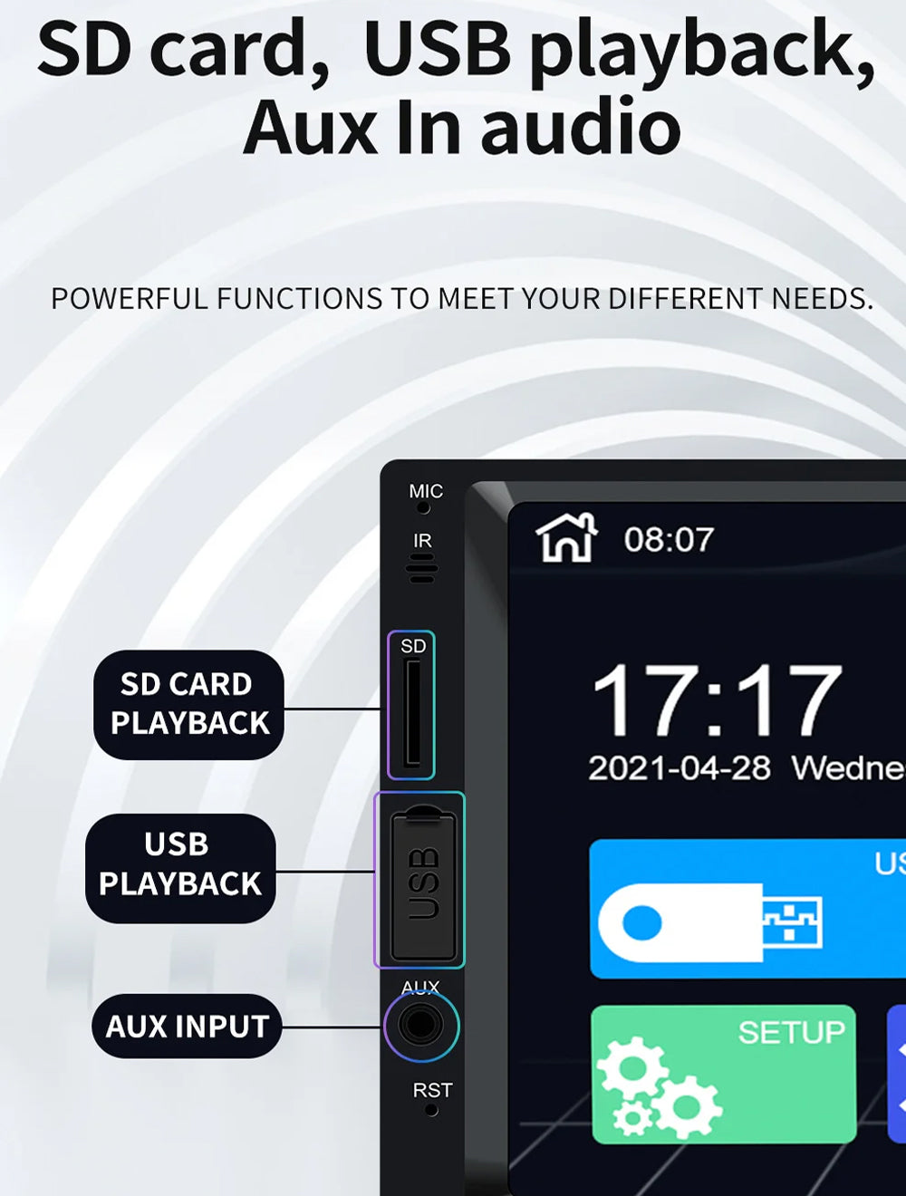 7" Wired CarPlay Android Auto Head Unit Physical Buttons