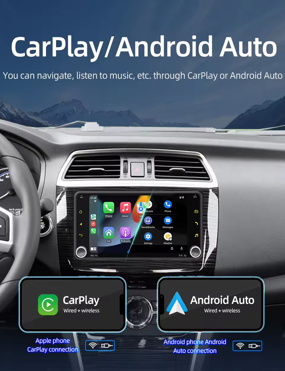 For Toyota 7" Car Stereo with Wireless CarPlay, Android Auto, Rotary Volume Wheel – 2GB RAM, 64GB Storage