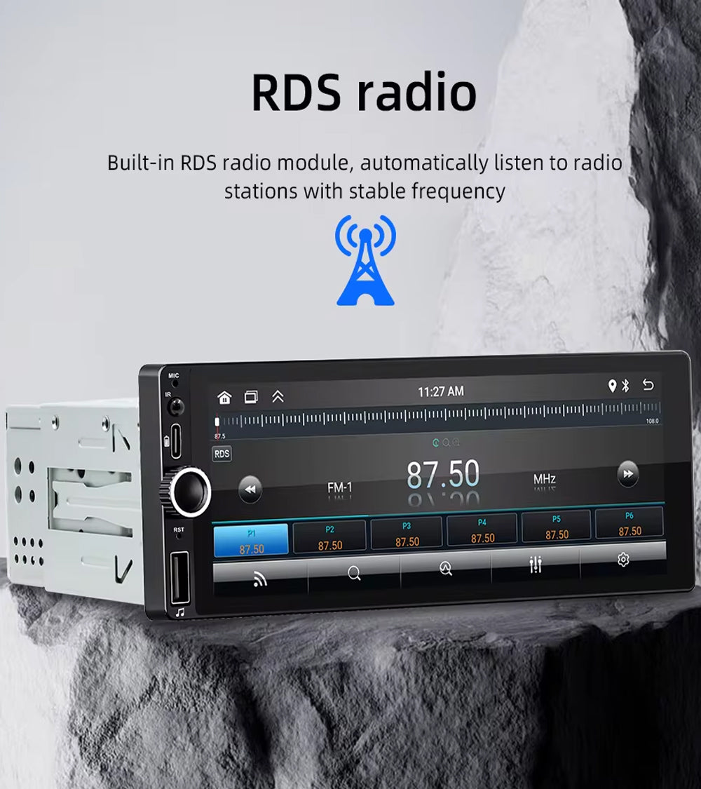 6.86" Single Din Wireless CarPlay Android Auto Rotary Volume Wheel