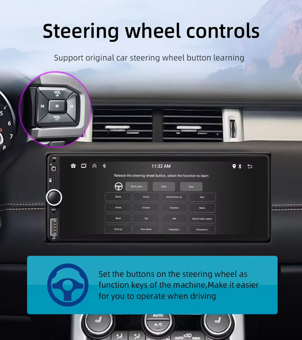 6.86" Single Din Wireless CarPlay Android Auto Rotary Volume Wheel