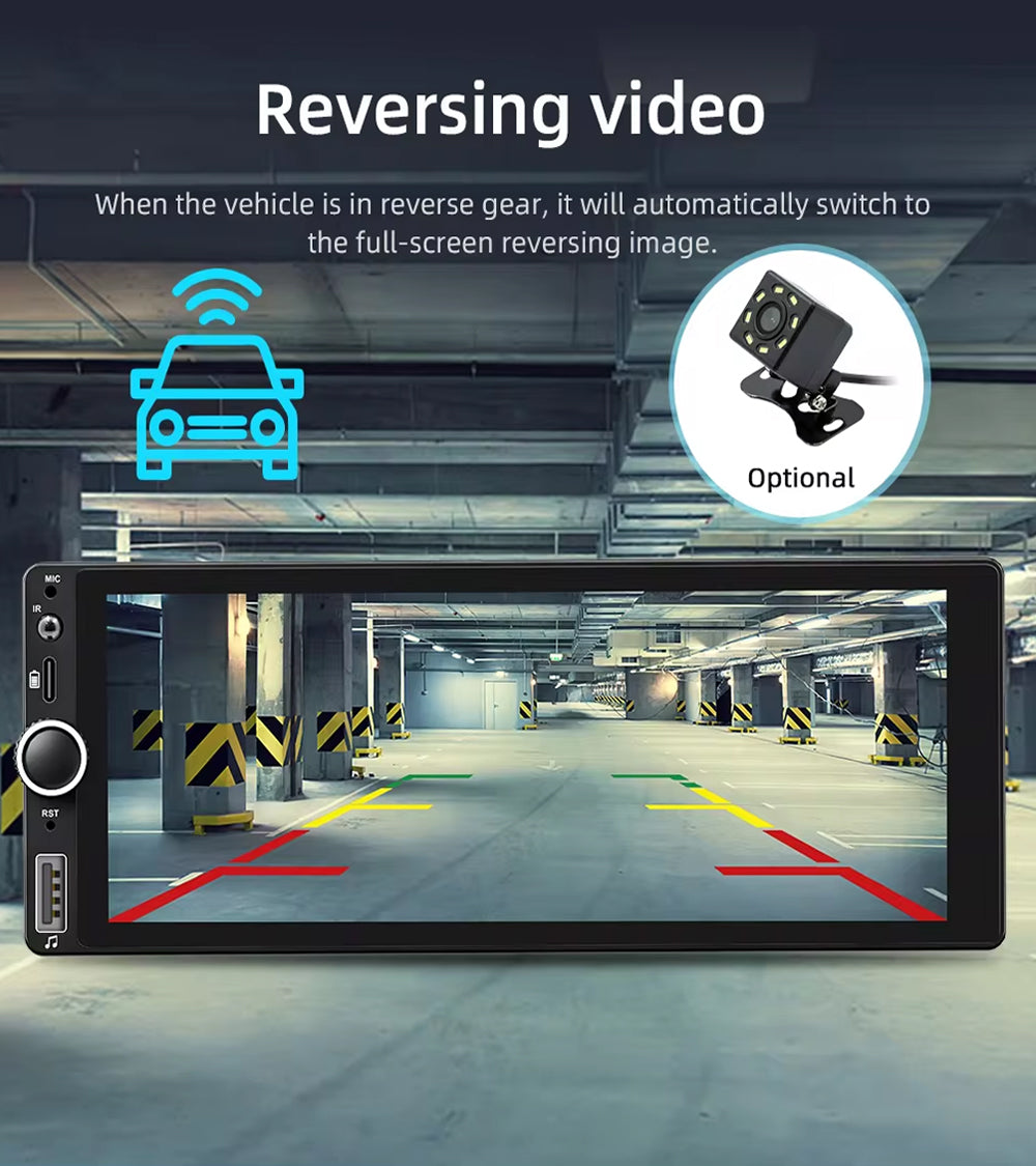 6.86" Single Din Wireless CarPlay Android Auto Rotary Volume Wheel