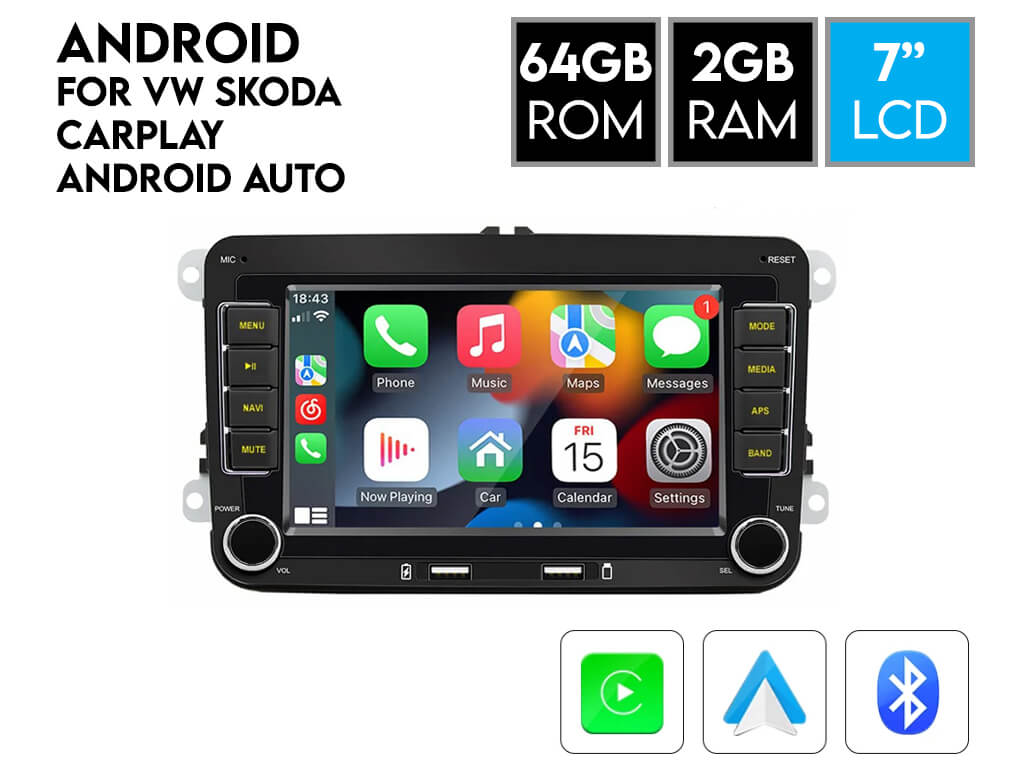 For VW 7" Android Car Stereo CarPlay Android Auto 2GB Ram 64GB Rom