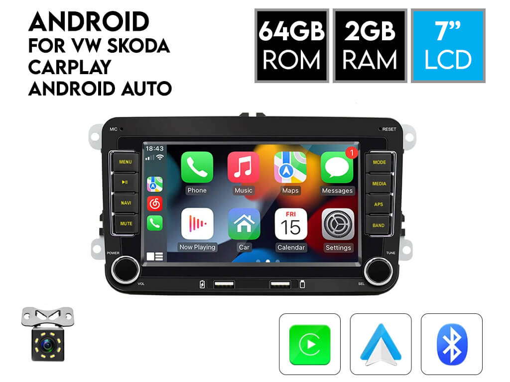 For VW 7" Android Car Stereo CarPlay Android Auto 2GB Ram 64GB Rom