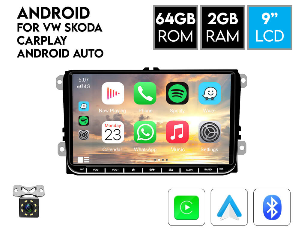 For VW 9" Android Car Stereo CarPlay Android Auto 2GB Ram 64GB Rom