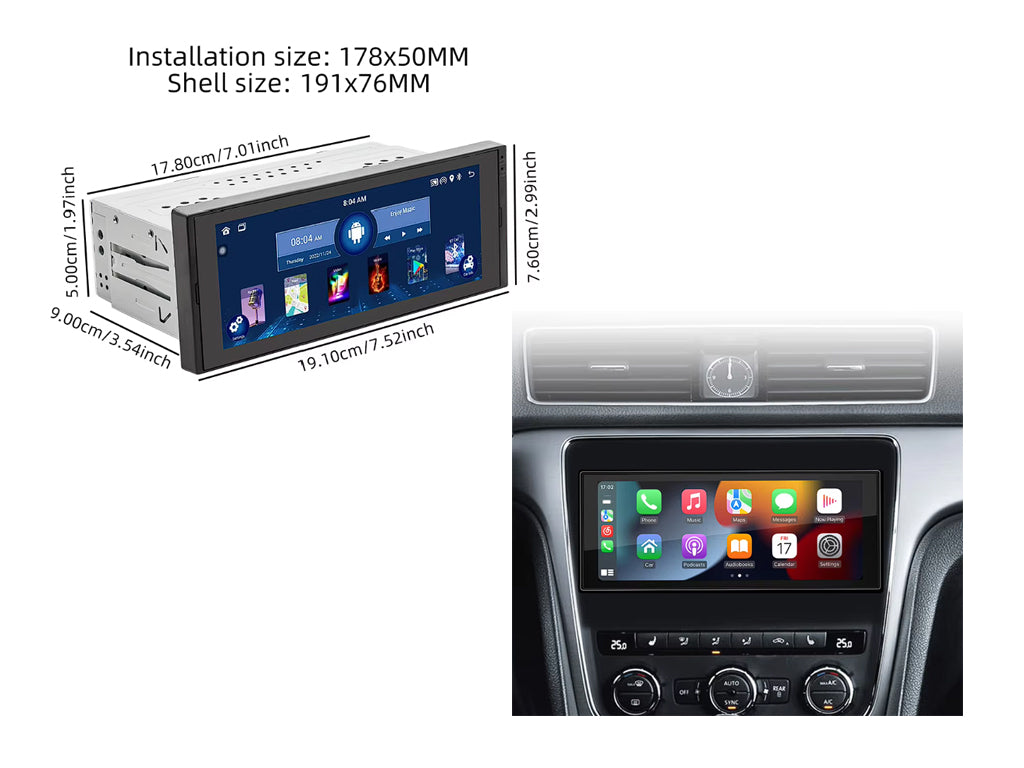 6.86" Single Din Wireless CarPlay Android Auto with 8 LED Camera