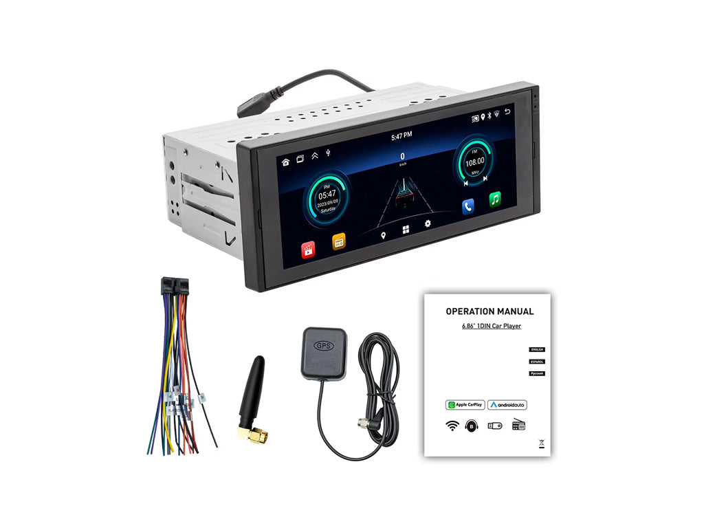 6.86" Single Din Wireless CarPlay Android Auto with 8 LED Camera