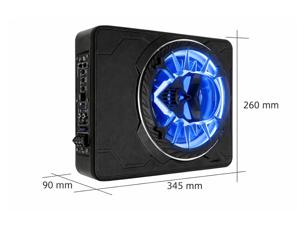 10" 800W Blue LED Skull Active Under Seat Car Subwoofer