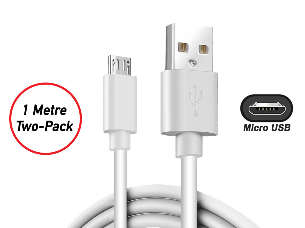 2x 1 Metre microUSB Cables - White