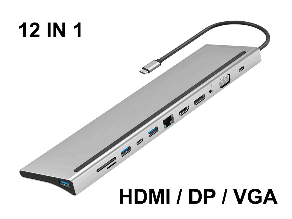Type-C USB Hub Stand - 12 in 1 - HDMI/DP/VGA