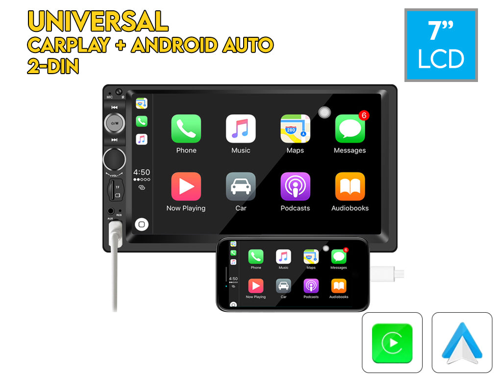 7 2 Din Wired CarPlay Android Auto Car Stereo Physical Buttons