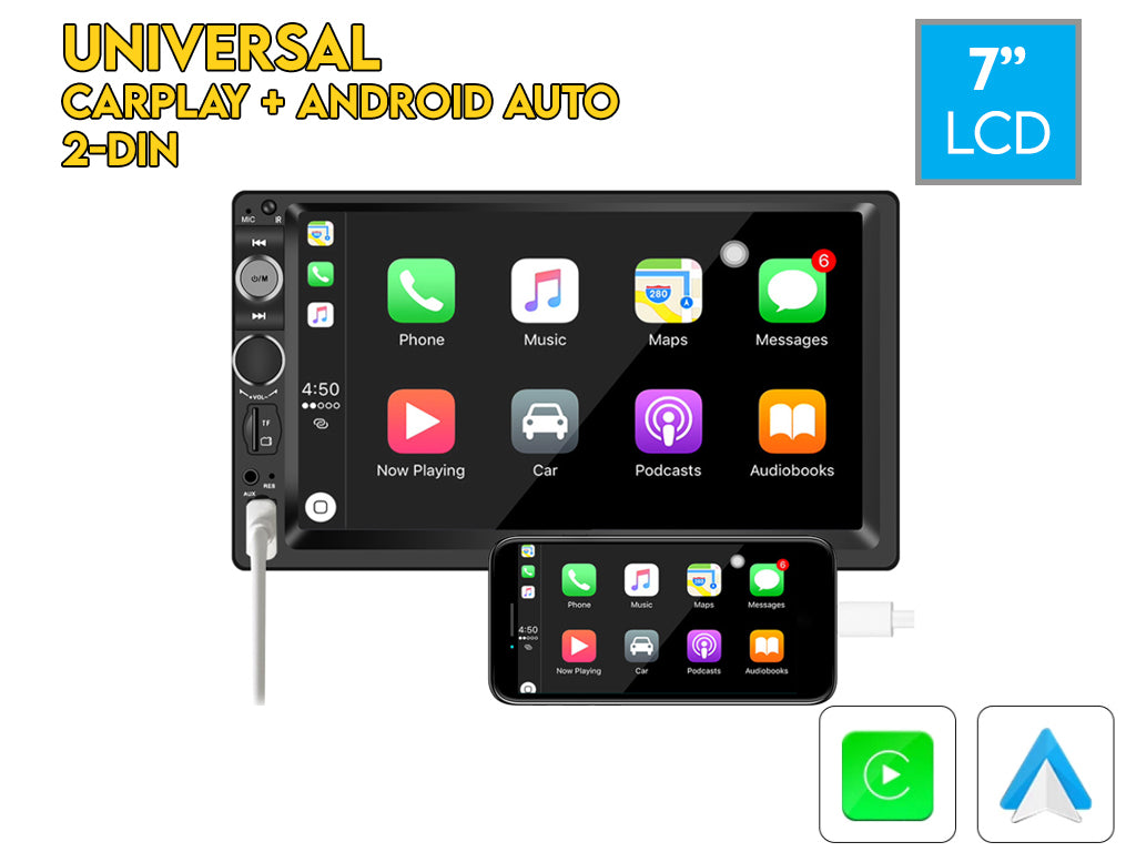 7" 2 Din Wired CarPlay Android Auto Car Stereo Physical Buttons