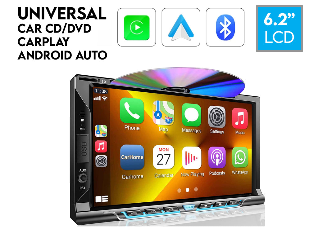 6.2" 2-Din CD/DVD Car Stereo - Wireless CarPlay & Android Auto, NZ FM Radio