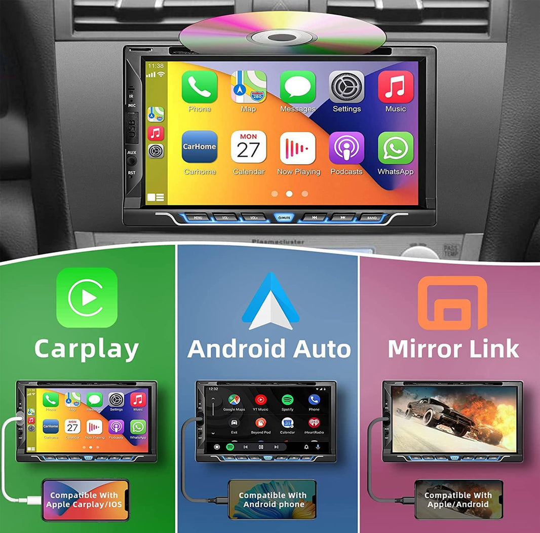 6.2" 2-Din CD/DVD Car Stereo - Wireless CarPlay & Android Auto, NZ FM Radio
