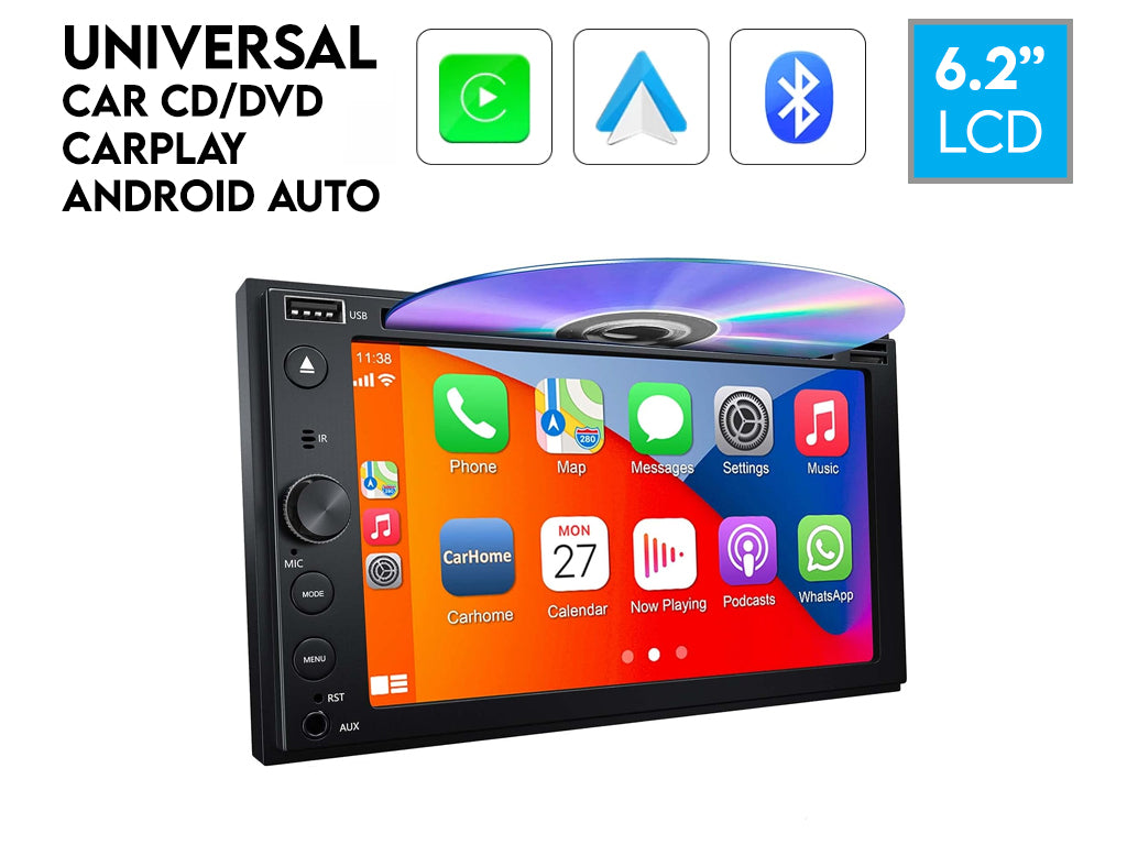 6.2" 2-Din CD/DVD Car Stereo – Wireless CarPlay & Android Auto, NZ FM Radio, Reversing Camera Ready