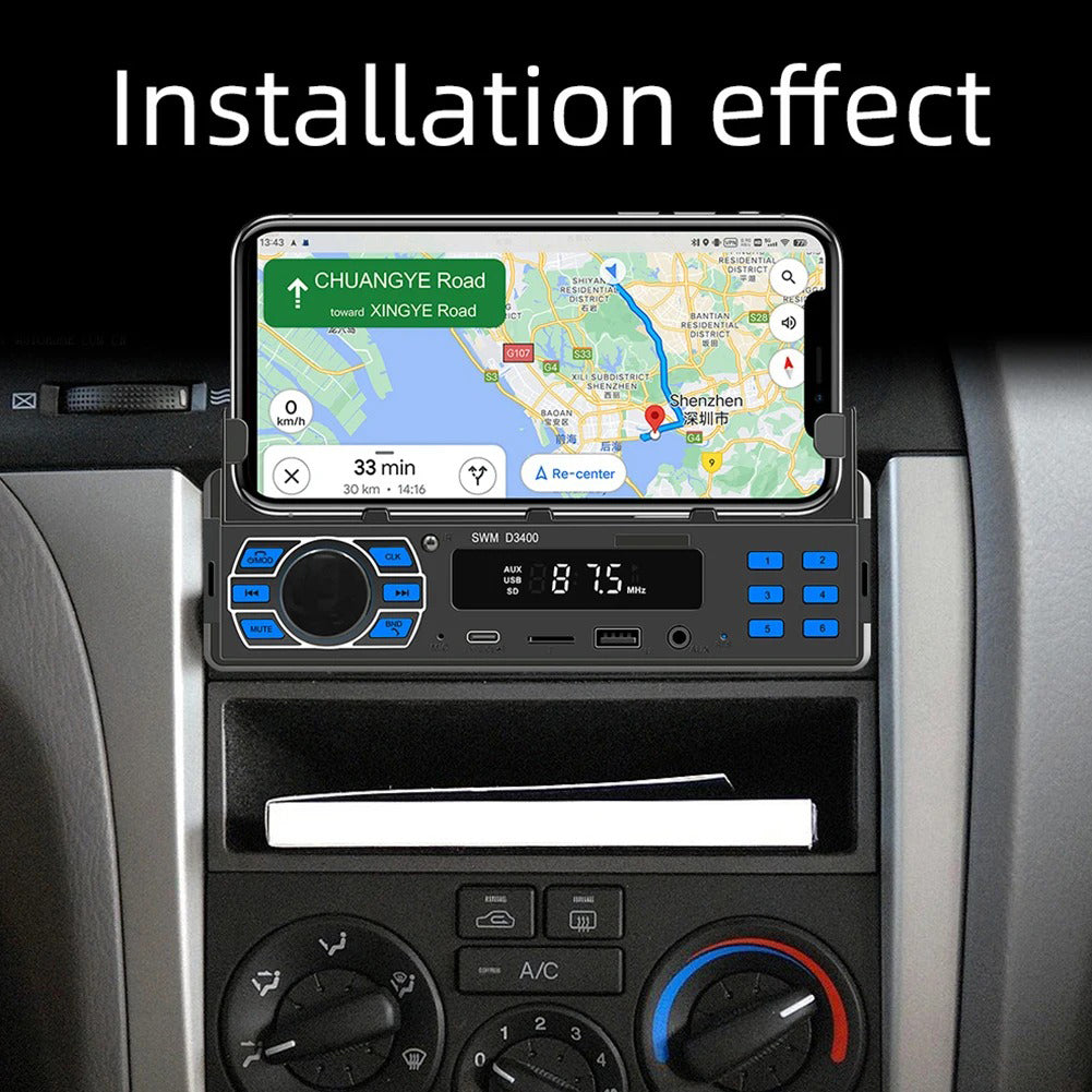 Single Din Car Stereo BT with Built In Phone Holder