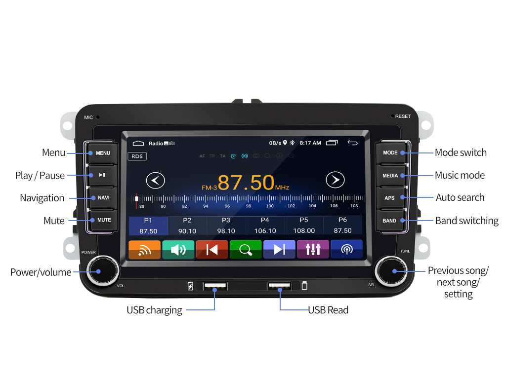 For VW 7" Android Car Stereo CarPlay Android Auto