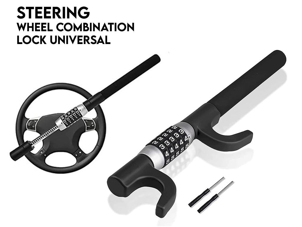 Car Steering Wheel Combination Lock - Black
